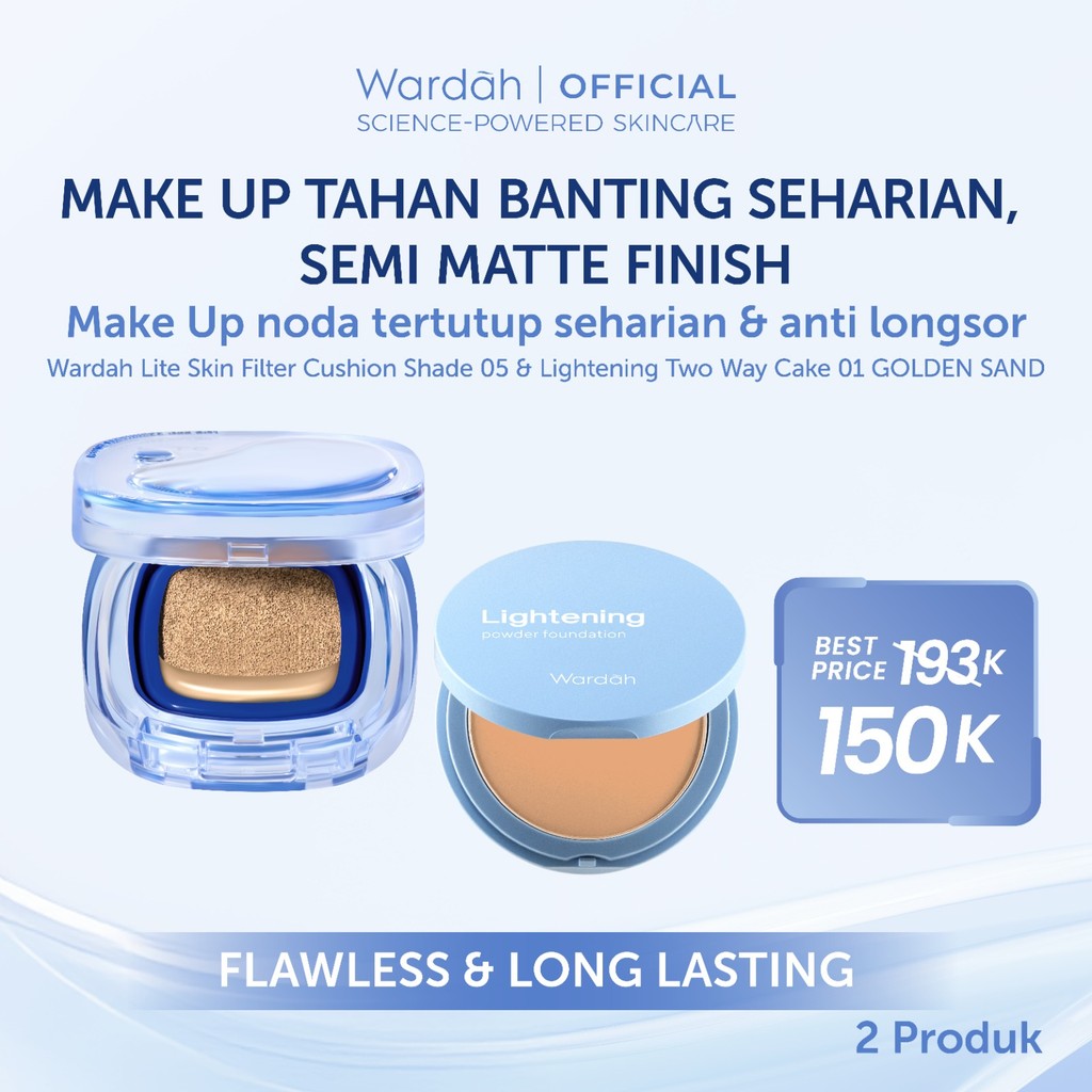 [NEW BUNDLE] Wardah Lite Skin Filter Cushion 11 g - Makeup Ringan Tahan 8 Jam Flawless Coverage Powd