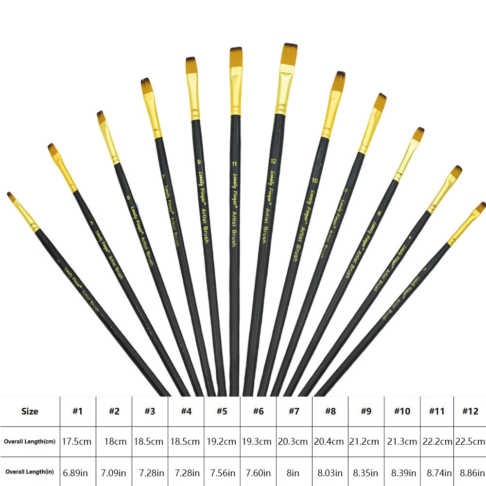 

Acrylic Paint Brushes Set, 12pcs Flat Tip Nylon Hair Artist Paintbrushes for Acrylic Watercolor Oil Ink Canvas Painting