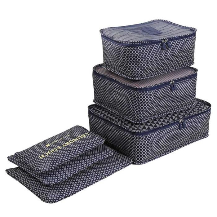 Termurah Travel Pouch 6in1 Travel Bag Laundry Bag Organizer Pouch Travel - Biru Motif