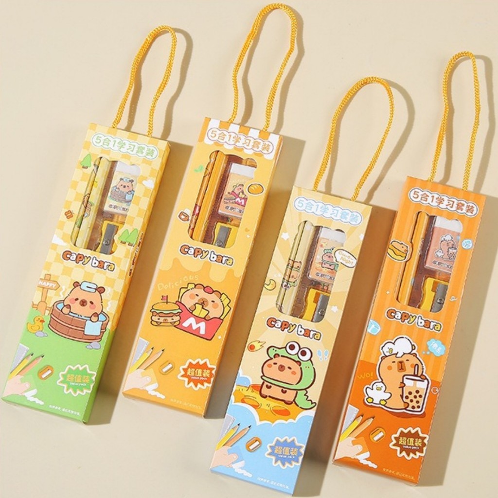 

Cute Capybara Stationery Set Compact Capybara Eraser Cute Student Pencils Cute 5-In-1 Stationery Set For School Students Art