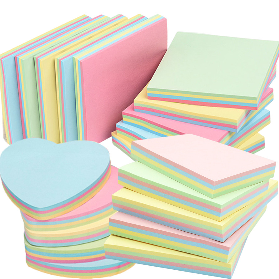 

1000pcs 7.6cm Color Sticky Note Square Heart Shape Writbale Blank Office Memo Stickers Important Reminder Tool Office Supplies