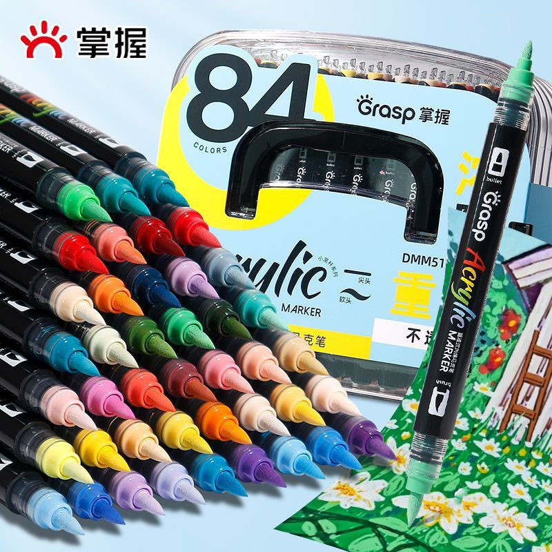 

Grasp spidol acrylic marker Double head straight liquid head soft acrylic marker pen 24/36/48/60/84 warna waterproof dan stackable