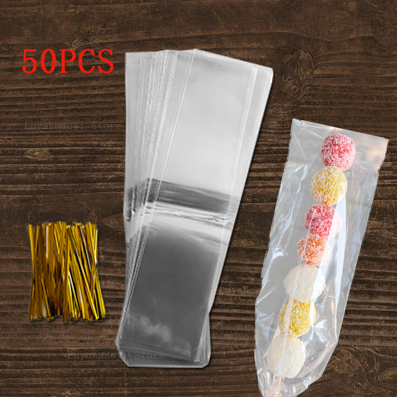 

50Pcs Christmas Transparent Candied Haws Packaging Bags OPP Plastic Candy Bags Wedding Baby Shower Birthday Party Supply