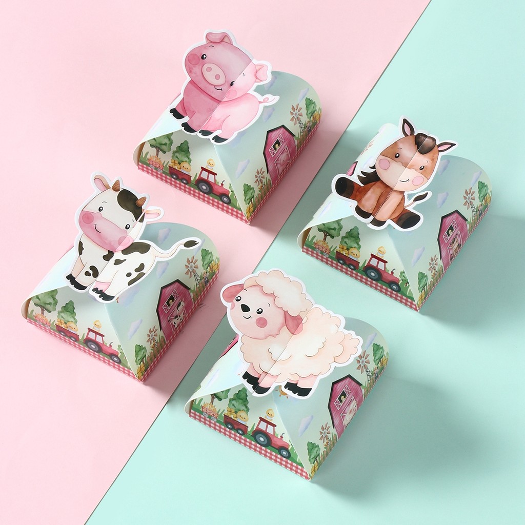 

12pcs Farm Theme Paper Candy Cake Cookie Gift Box Cartoon Animal Packaging Bag Birthday Wedding Decor Party Supplies Baby Shower
