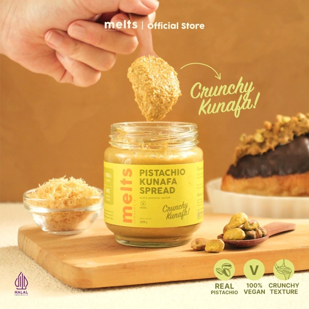 

Melts - Pistachio Kunafa / Pistachio Spread - 200gr - Selai Kacang Crunchy - Plant Based