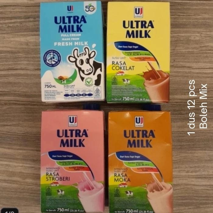 

Ultra Milk susu UHT 750ml ( 1 dus isi 12 ) rasa COKLAT / FULL CREAM / STRAWBERRY / MOKA MOCCA ( BOLEH MIX )