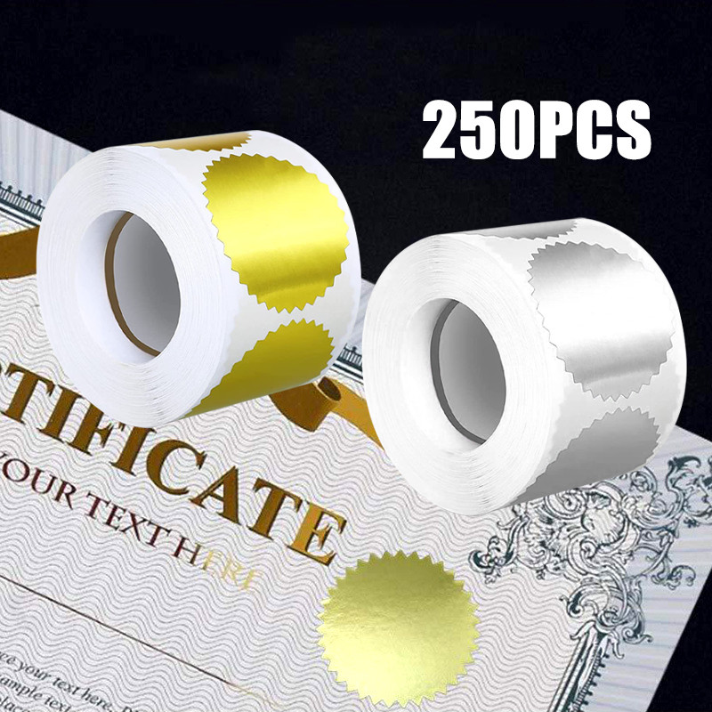 

250Pcs/Roll Sticker Sertifikat Embos Gold/Silver Custom Print Stiker Emas Segel Label Kemasan Logo Gold Emboss Sertifikat