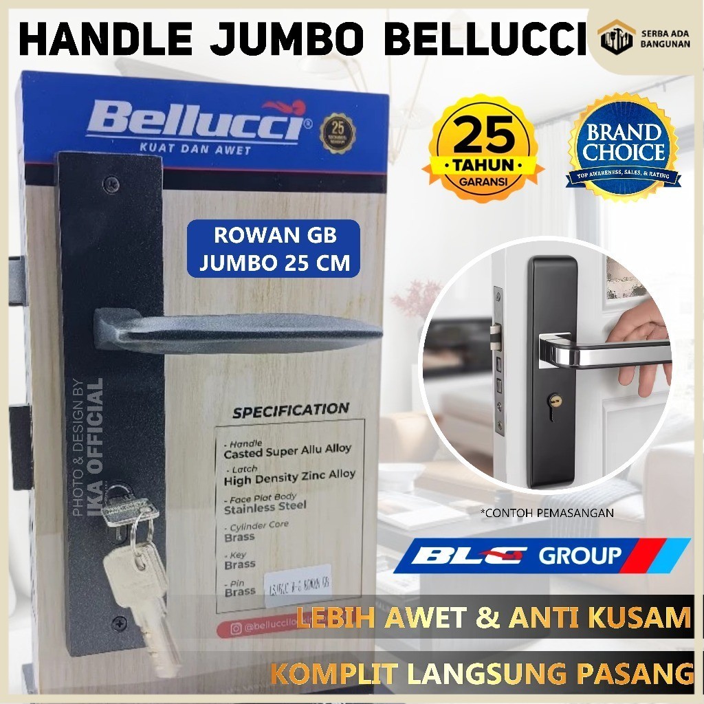 SAB 1 Set Kunci Pintu Besar Bellucci ROWAN GB Gliter Black Handle Pintu Bellucci Group / Kunci Bellu