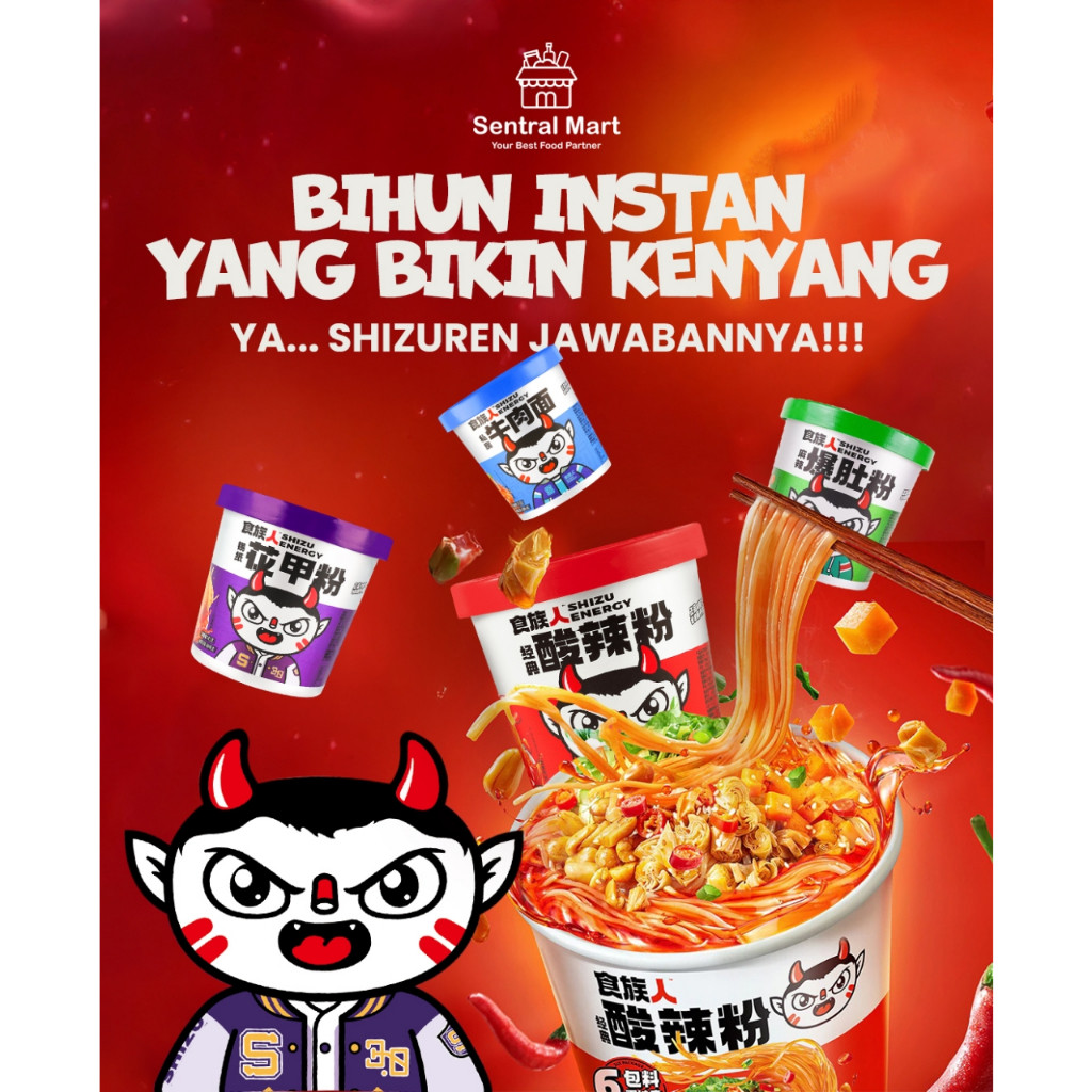 SHIZUREN Bihun Instan Premium 4 Rasa – Asam Pedas, Kerang Pedas, Babat Vegetarian, Daging Sapi | Kua