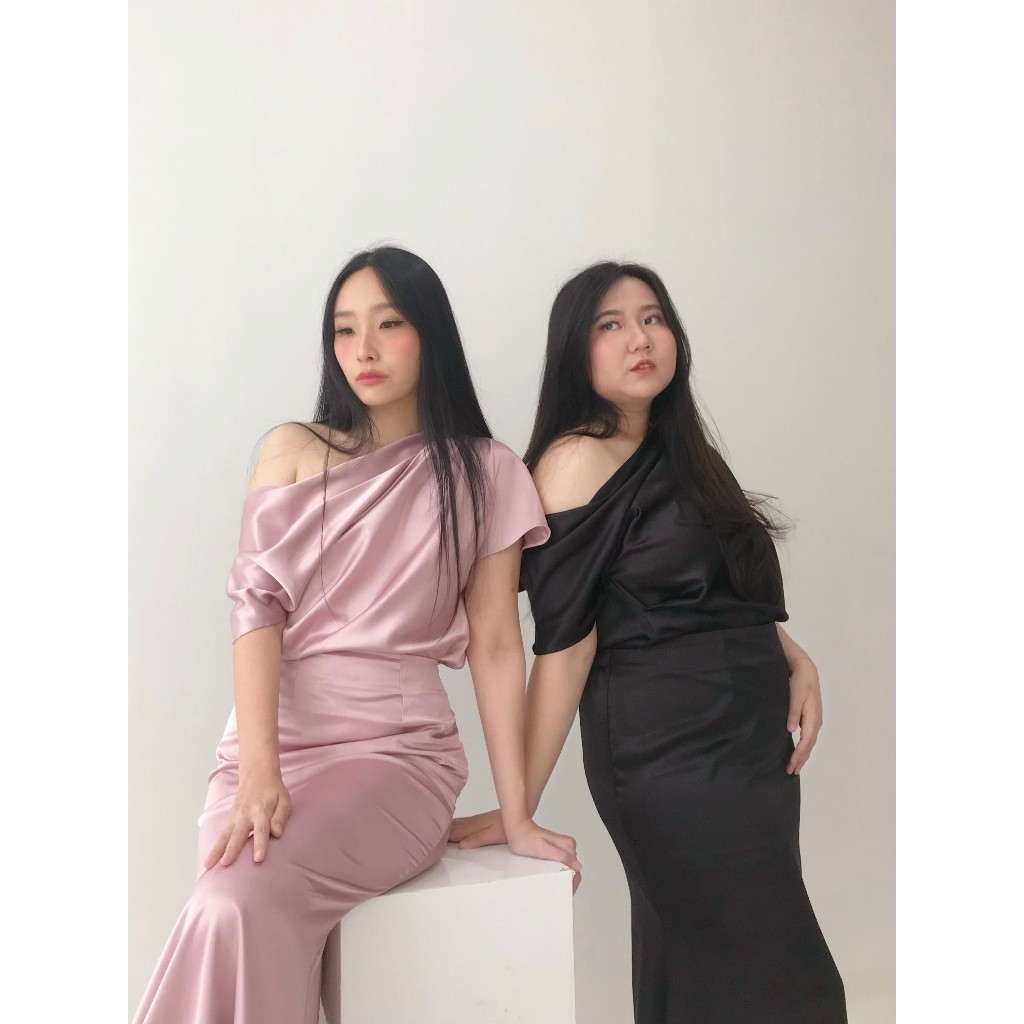 STL D026 Set Michelle Setelan Dress Satin | Dress Natal | Dres Imlek Korea Stlye [Kharisma Grosir]