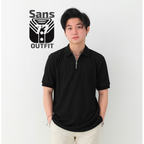 Baju Kaos Polo Shirt Pria Resleting Knit Distro - Black - M