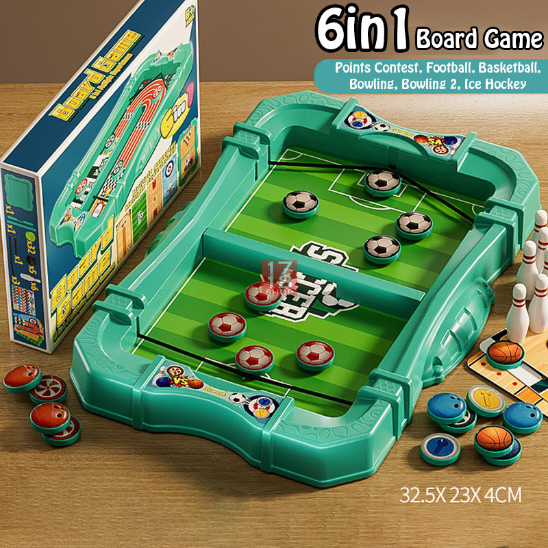 Permainan Anak Model Papan 1 untuk 6 Permainan Table Board Game Sepak Bola Basket Bowling Sling Shot