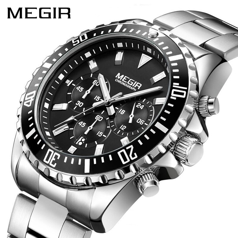 MEGIR 2064 Jam Tangan Pria Analog Chronograph Tali Stainless Luminous