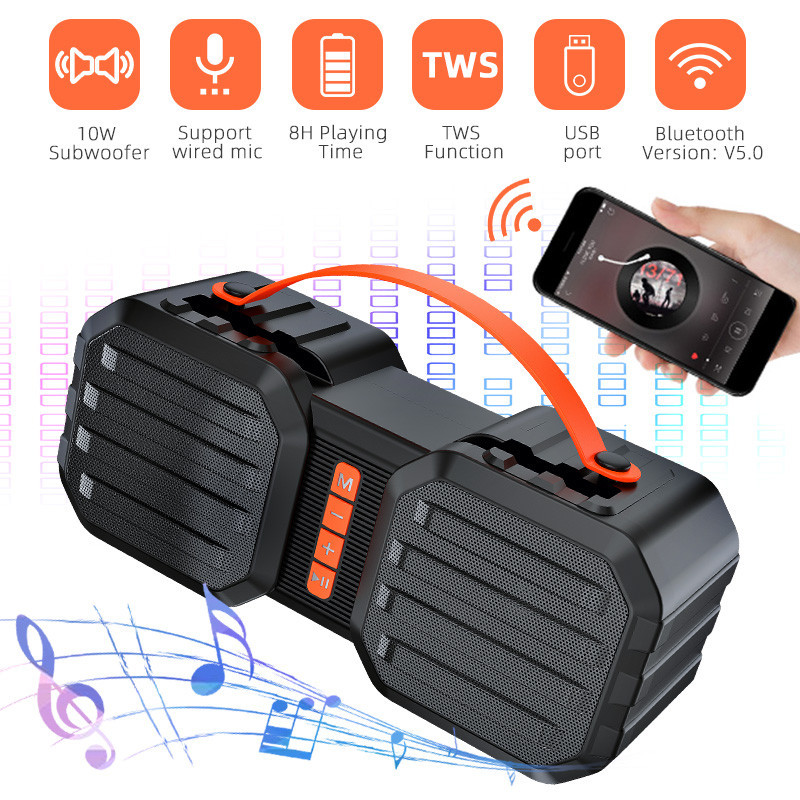 VTIN Portable Outdoor Speaker Wireless Bluetooth 5.0 Speaker Heavy Bass HiFi Loud Speaker Waterproof