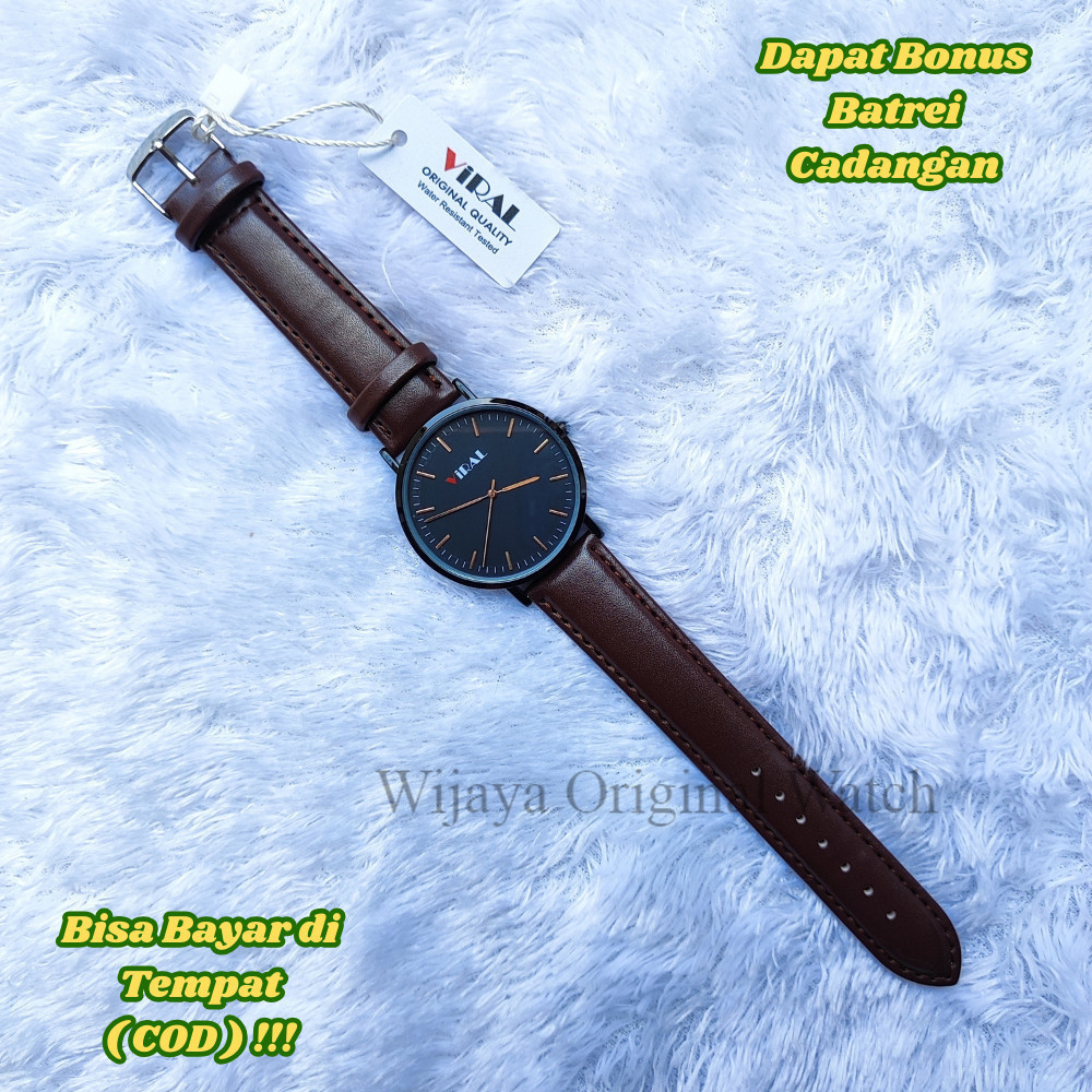 VIRAL ORIGINAL BRAND - Jam Tangan PRIA Kuarsa KASUAL Jam Tangan Tipis Minimalis Tali Kulit Kaca Jam 