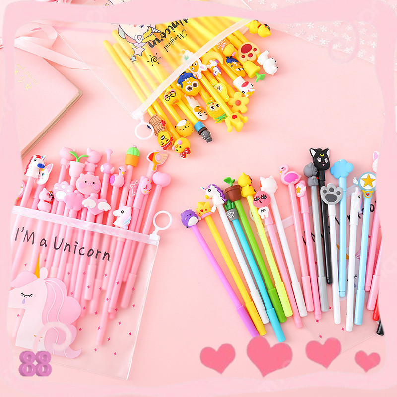 

ELFYDO HL0078 Pena Set Karakter Cartoon Isi 20 Pcs Plus Pouch Transparant Pulpen Set