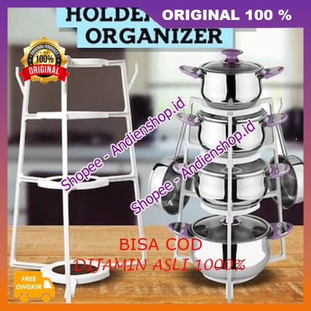 Rak Panci Dan Wajan Organizer Rak Panci 4 Susun Solusi Punya Dapur Rapi Dan Bersih 100% ASLI