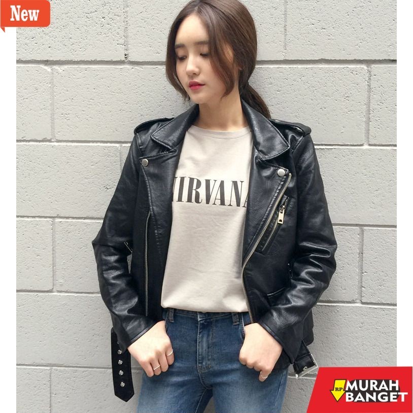 jaket kulit wanita hijab Jaket Kulit Wanita Ramones Changcuters Korea Blazer Crop