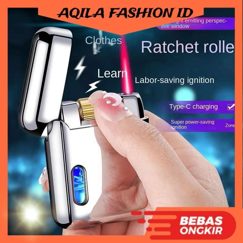 Korek Api Mancis Bara Gas Torch Metal LED Electric USB C Ignite Lighter Gift