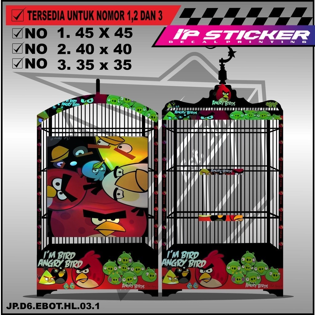 Stiker Dekal Sangkar Kotak Model Kosan BnR Ebod No 1 2 3 Desain Angry Bird - D6 003