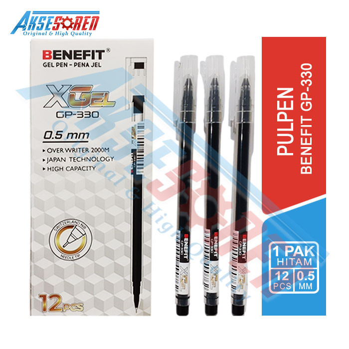

Aksesoren Pulpen Benefit X Gel [GP-330/0.5 Mm/1 Pack/12 Pcs] / Ballpoint Jel / Alat Tulis Koreksi / Balpen Pena Hitam