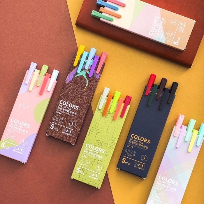 

Colors Gel Ink Pen 0.5mm - Pulpen Gel 1 Box Isi 5pcs Warna-Warni