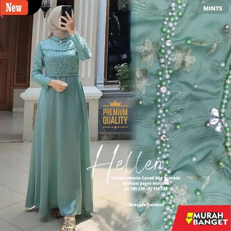 gamis kekinian tahun 2024 HELLEN DRESS | TERMURAH GAMIS BRUKAT JUMBO KEKINIAN MODEL LONG DRESS MUSLI