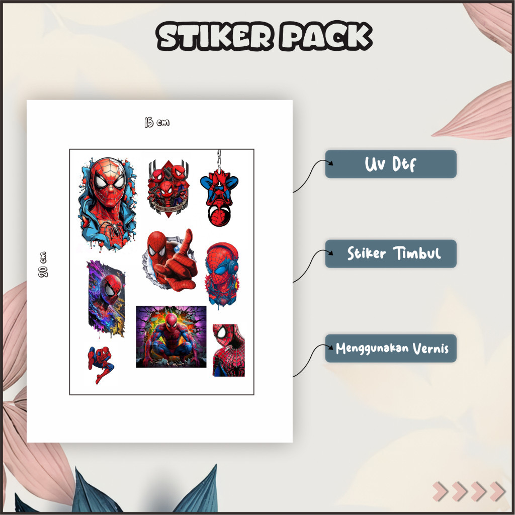 

Sticker Timbul UV DTF Tempel Laptop Kulkas Hape Helm Koper Cermin Motif Spiderman Merah Biru P5