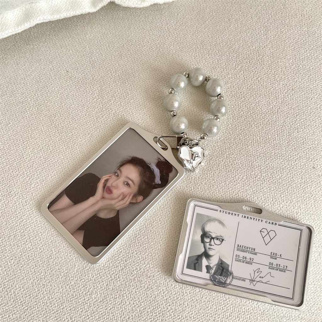 

Cool Aluminium Alloy Metal Kpop Photocard Holder Bead Chain Photo Card Holder Kawaii School Stationery