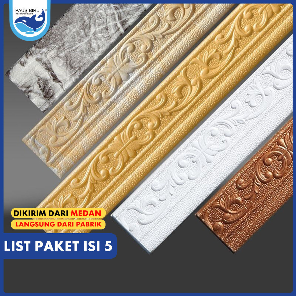 Paus Biru - Wallpaper List Foam 2.3 Meter Lebar 8 cm & 5 cm Wallborder Foam 3D Paket 5 PCS /Wall Bor