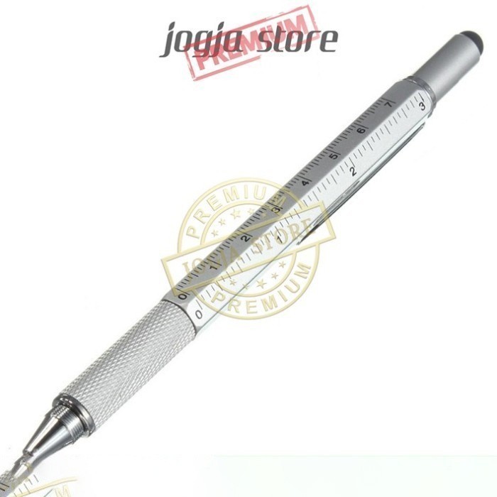 

Pena Multifungsi Plastik Stylus + Penggaris + Level + Obeng - Silver