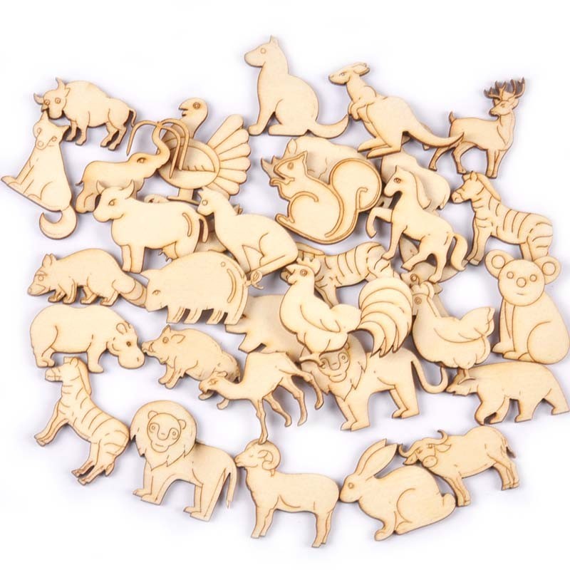 

10Pcs Mixed Terrestrial Animal Wooden Ornaments Accessories Handmade Supplies Wood DIY Craft Scrapbook Home Decor 30-45mm M2677