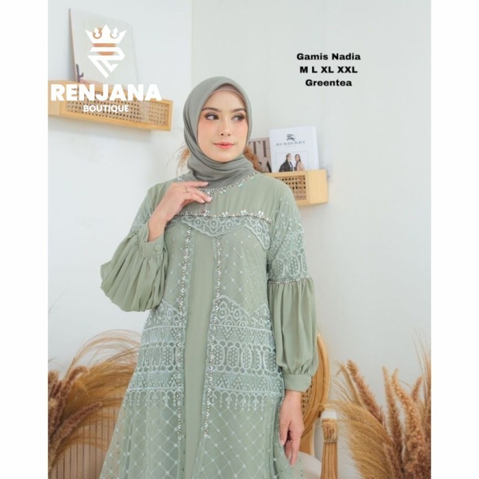 promo ✨ -gamis delia tile bordir payet - sage, XL