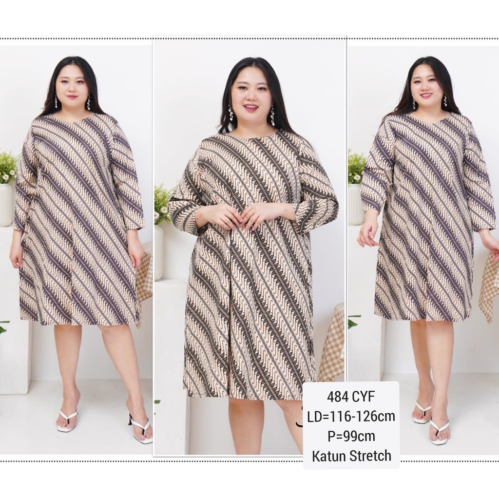 Bigsize Dress Batik Nastiti Jumbo XXL 484 Terusan Kerja Kantor Wanita Murah Baju Outfit Kondangan Ka