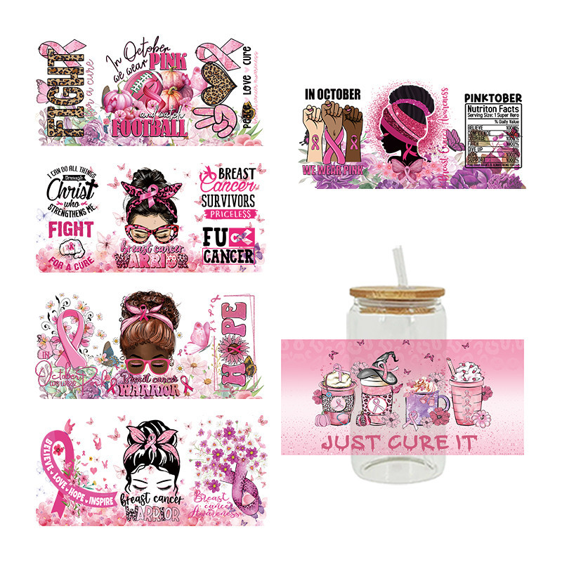 

UV DTF Breast Cancer Peace Love Pink Football Prints Sticker For 16oz Libbey Glasses Wraps Bottles Cup Can DIY Waterproof D4429