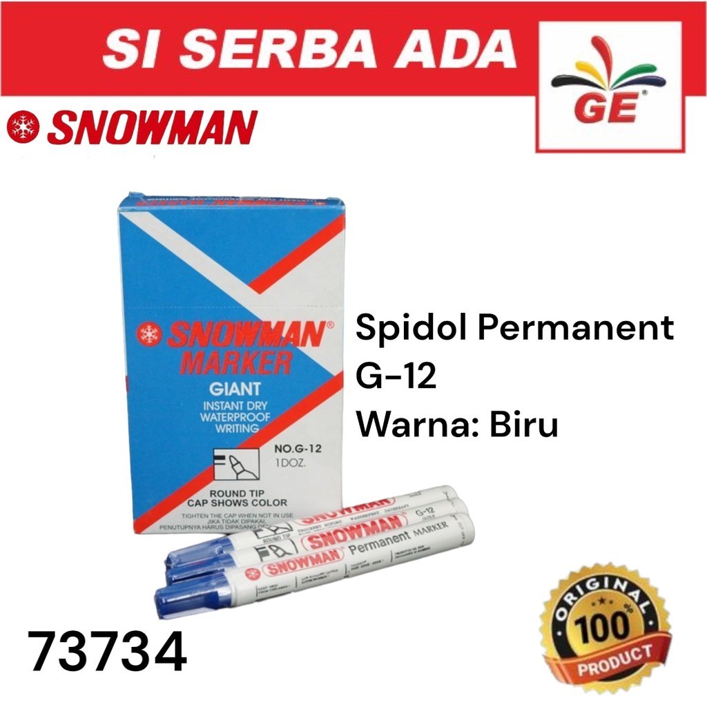 

SNOWMAN Spidol Permanent Tidak Bisa Dihapus G12 Warna Biru 73734