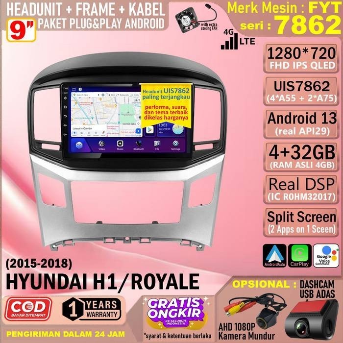 Paket Headunit Android 9 inch + Frame + Soket PNP Hyundai H1 Royale 2015 FYT 7862 UIS7862-Octacore 1