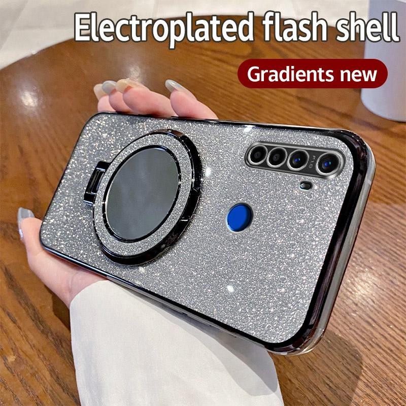 Casing HP Realme 5 Pro 5 5i 5S 6i C75 C71 Pelapisan Magnetik Berkilau silikon lembut 360 Derajat Cer