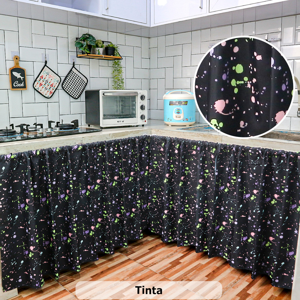 Gorden Kolong Dapur Waterproof Ada Motifnya Hordeng Penutup Wastafel Anti Air Tirai Serbaguna