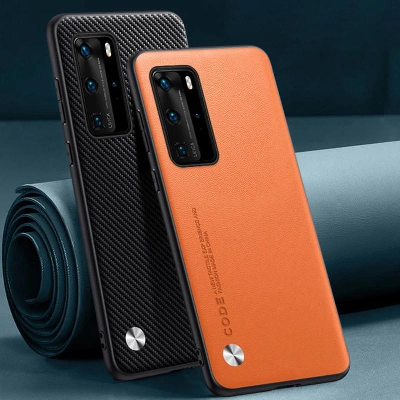 Untuk Huawei Pura 70 Pro Ultra P40 Pro Plus kasus Serat Karbon Kulit Silikon Perlindungan Penuh Penu