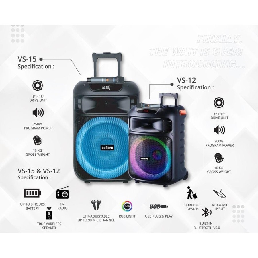 Aubern Professional Portable Active Speaker VS-15 / VS15 / VS 15 (Portable Speaker AUBERN)