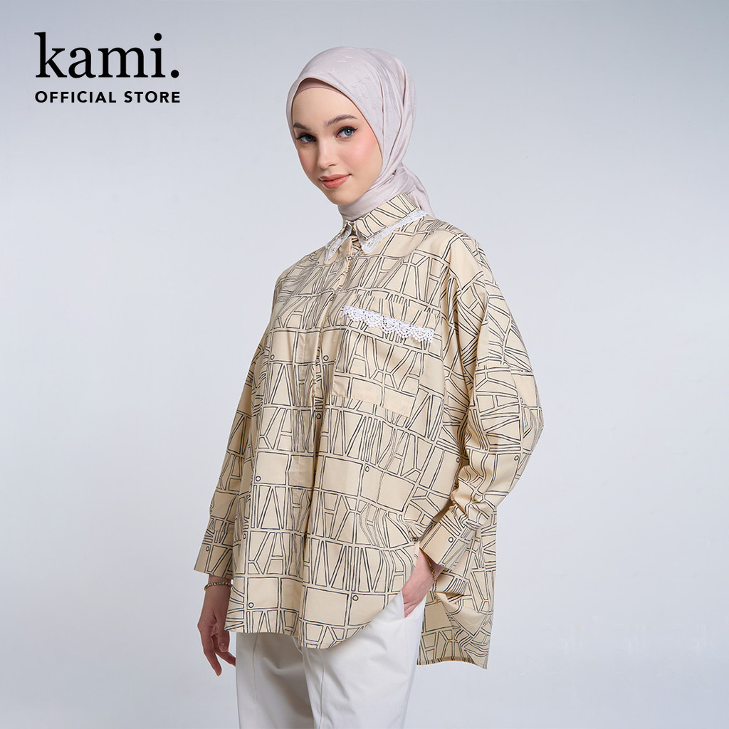 Kami Yena Embroidery Collar Top Atasan Lengan Panjang Wanita