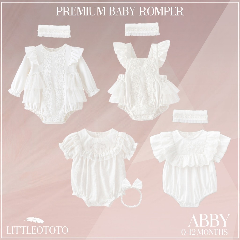 YB82DR (Free Bandana) Romper Premium ABBY IMPORT - KOREA AQIQAH BAPTIS MANYUE DRESS TUTU putih white