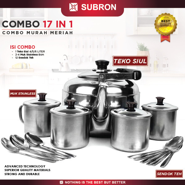 SUBRON PAKET COMBO Hemat Teko Peluit Bunyi Muk 8CM Tutup Sendok Minuman Kopi Teh Stainless