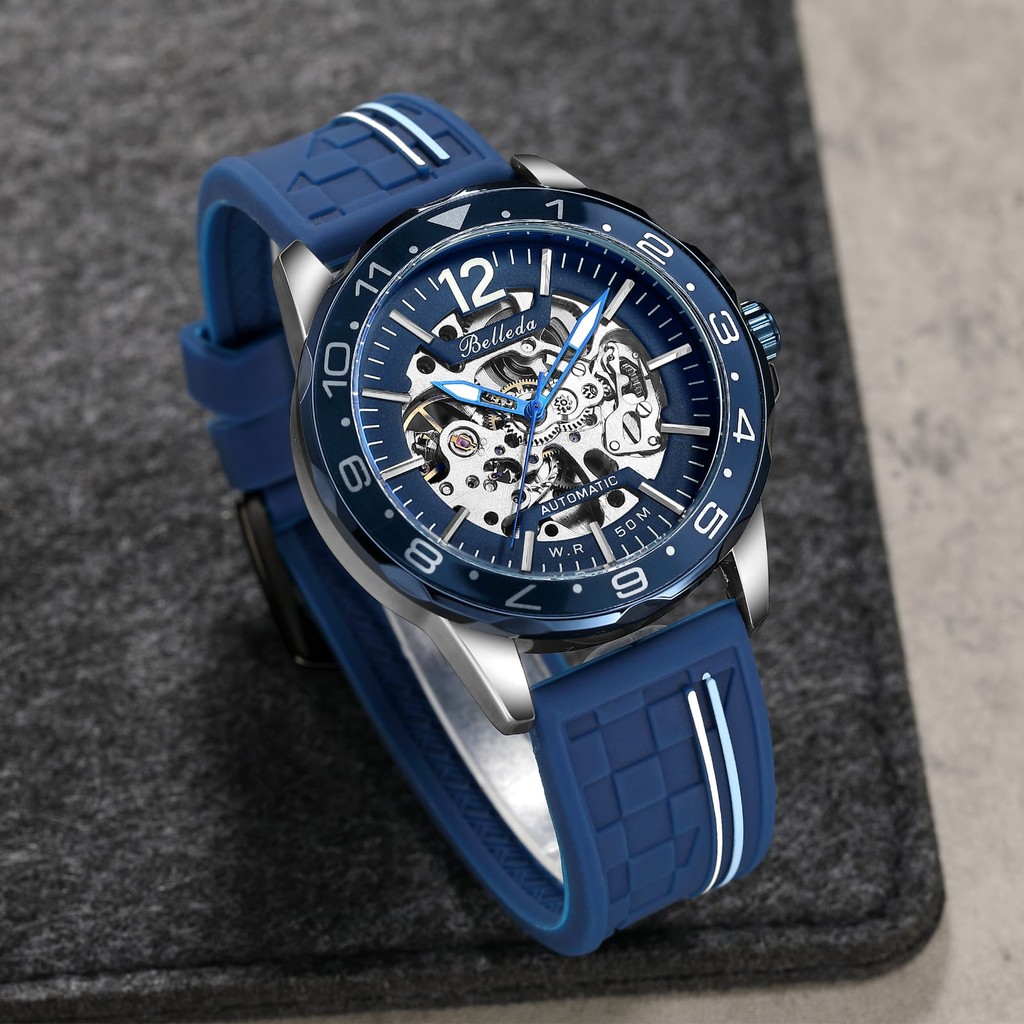 Jam Tangan Pria Belleda 9632 Automatic Tali Rubber Anti Air 5 Atm Garansi Original Watches