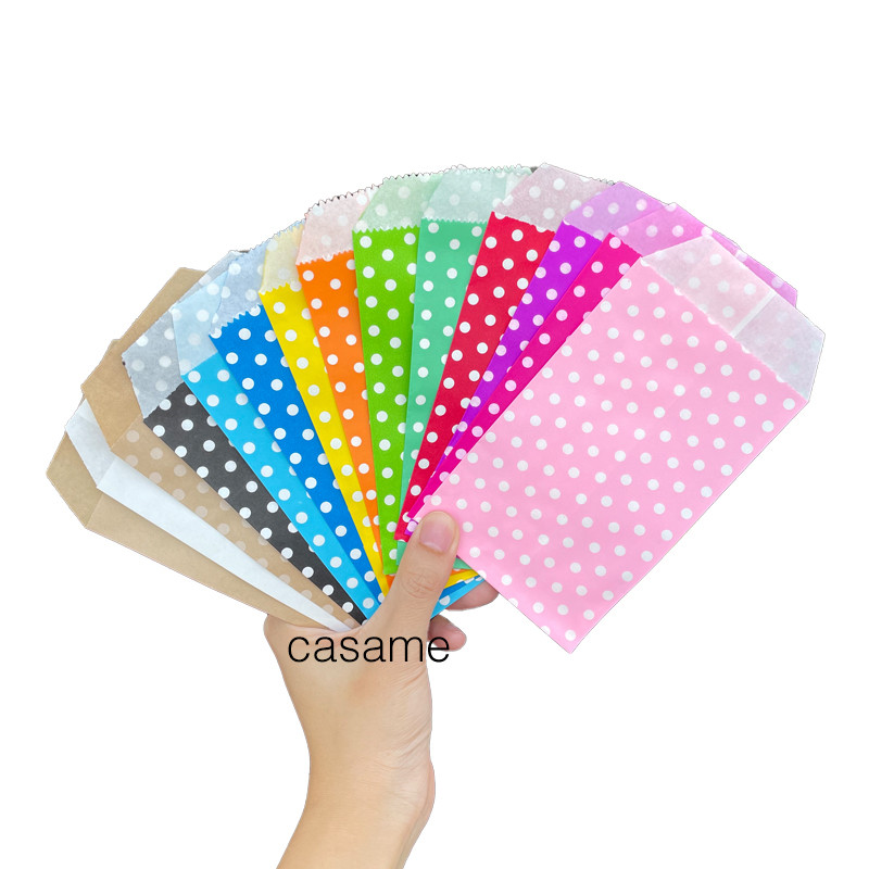 

10/25/50 Pcs Small Sack Pouch Mini Dot Kraft Paper Bags Wedding Party Invitation Greeting Cards Paper Gift Bag Birthday