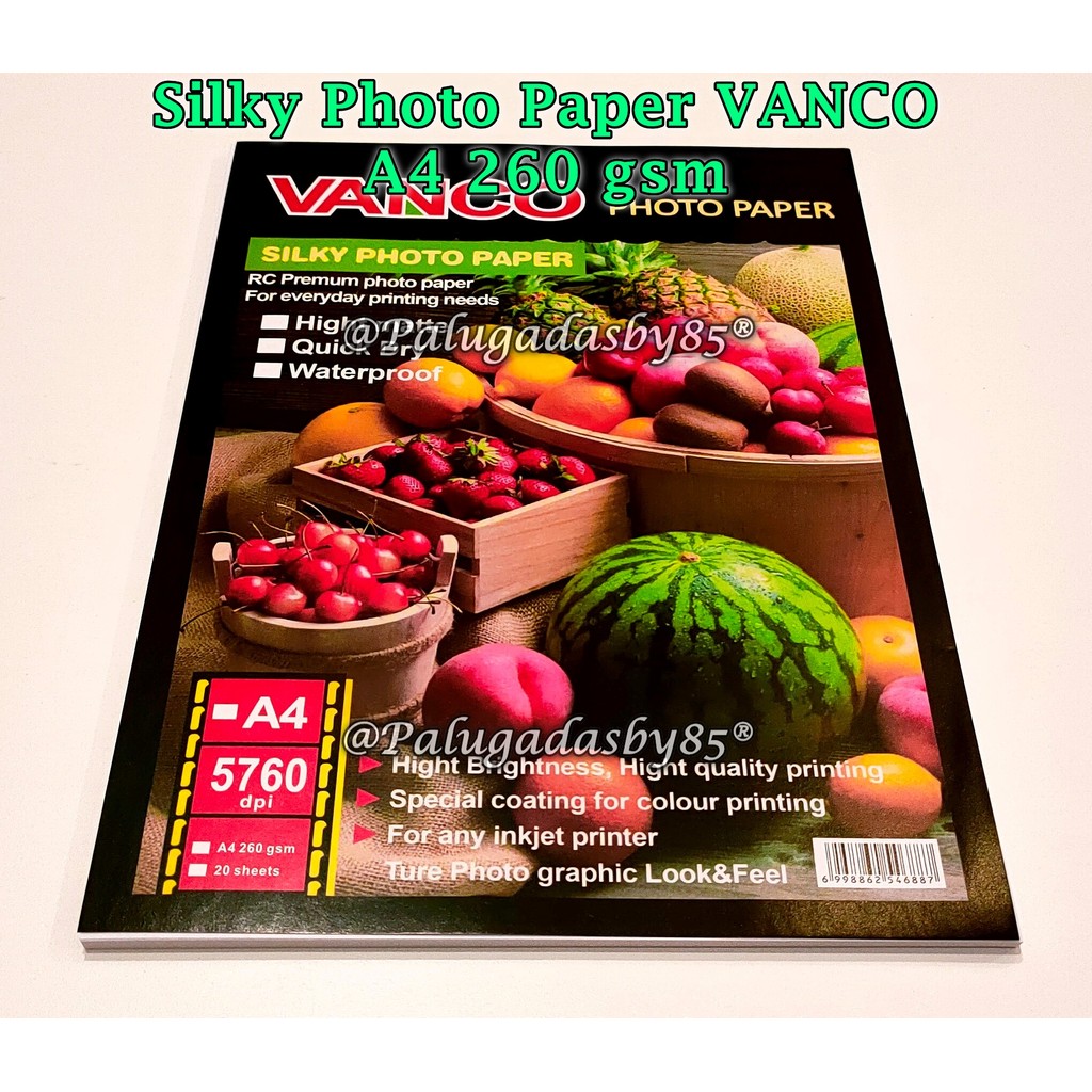 

(1 Pak Isi 20 Lembar) GROSIR Kertas Foto Silky VANCO A4 260 Gr / Silky Photo Paper Vanco A4 260 Gsm