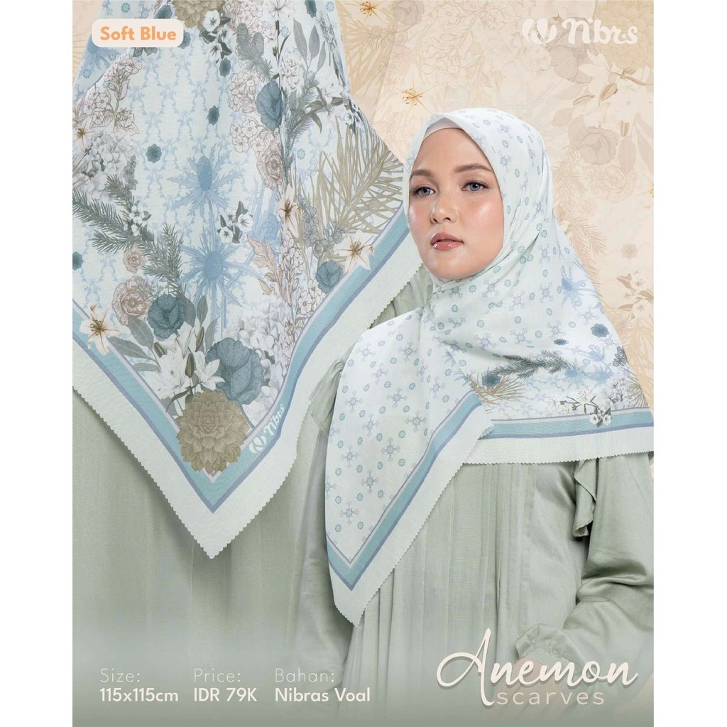 Nibras_Bandung - Hijab Segi Empat Bermotif Anemon Scarves Tidak Licin Dipakai by Nibras