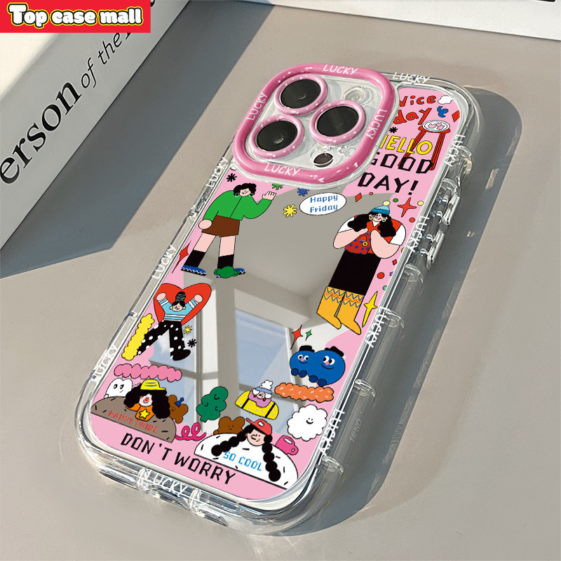 Sliver Case iPhone 13 Mirror Soft Case Pola karakter kartun keren List Plating Penutup Penuh Perlind