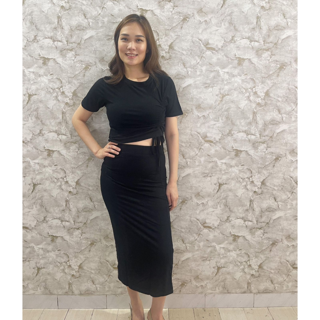 DGSHOP - ESTER SET Kaos Serut Rok Span Crop Top One Set Long Skirt Span Wanita